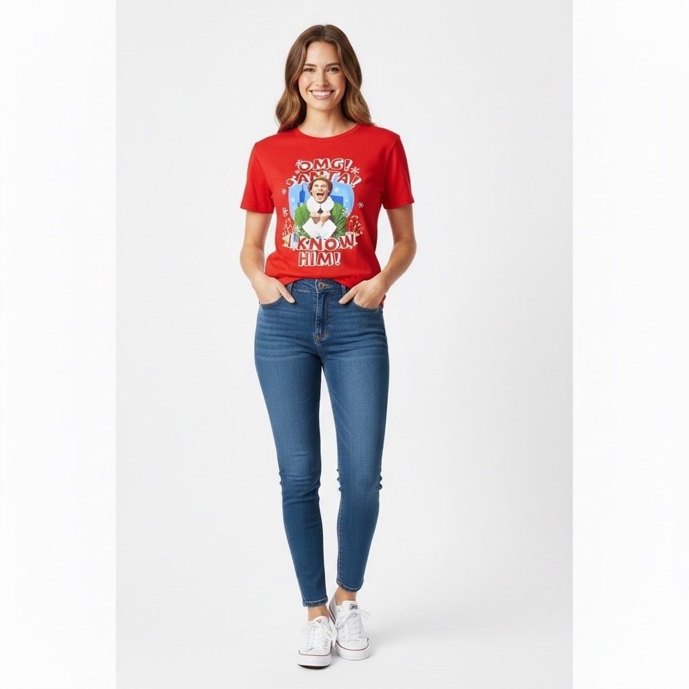 Elf The Movie OMG Santa I Know Him T Shirt Womens Small Red Christmas Party